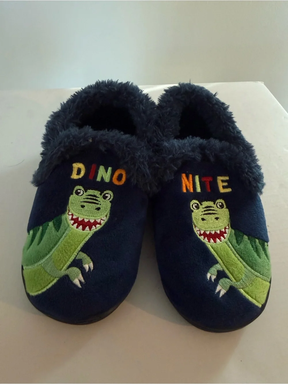 Dino Nite Navy Slippers Size 11-12  #Lux-K-SH